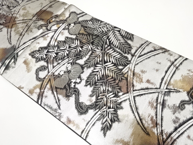 JAPANESE KIMONO / FUKURO OBI / SILK / WOVEN IVY LEAVES & GRASS